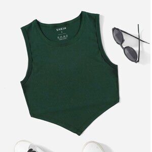 Solid Asymmetrical V Torso Hem Cropped Tank Top | Small